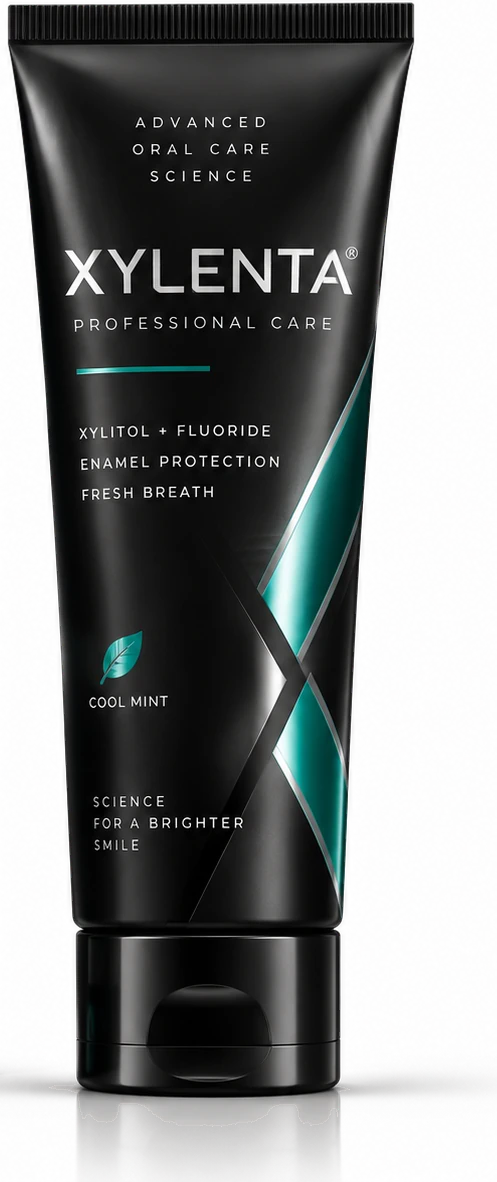 Siyah Xylenta Cool Mint tüpü, krom ve teal X grafiği